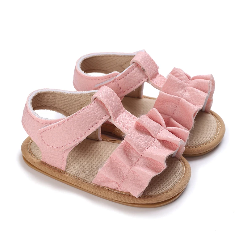 0- 18M Baby Girl Baby Garden Sandals PU Leather Flexible Non-Slip Fold Summer Casual Daily Flat Toddler Shoes Baby