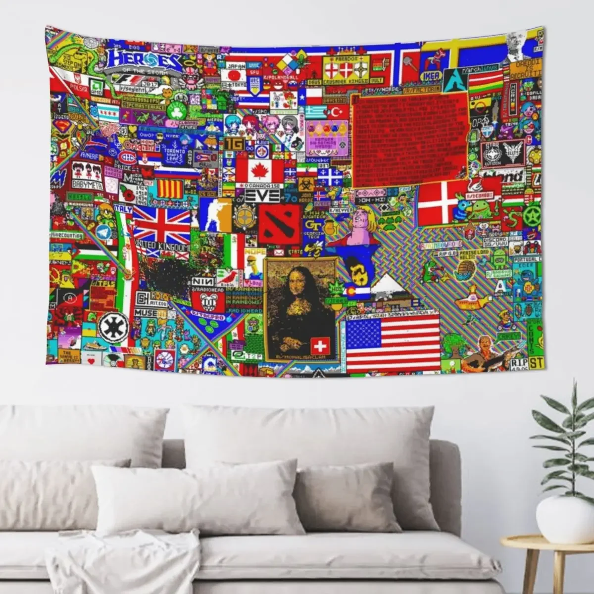 Reddit r/place Final Image - 13k Resolution Tapestry Wall Hanging Wall Wall Decor Tapestry