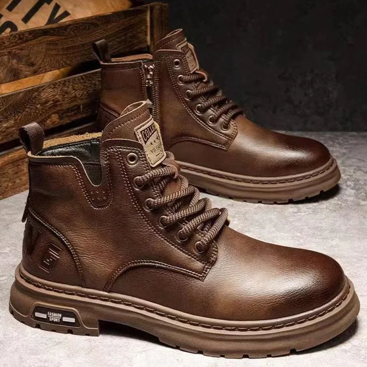 2023 Winter Men's Boots Leather Basic Men Work Boots Luxurious Comfortable Thick Sole Wear-resistant Warm Male Motorcycle Boots