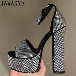 Bling Luxury High Heels Crystal Sandals Women Fashion Peep Toe Satin Platform Sandals Female Sexy Runway Banquet Pumps Ladies