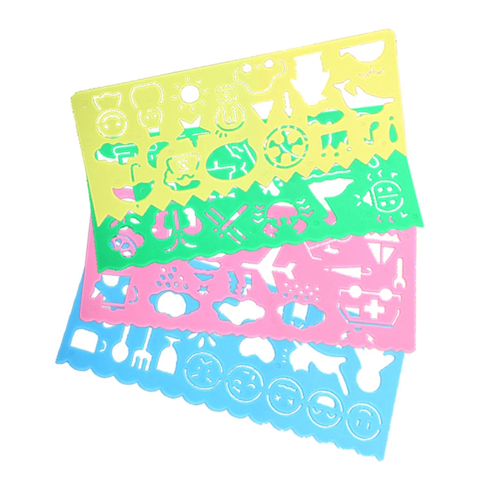 4Pcs Plastic Cute Art Multifunctional Versatile Ruler Creative Student Stationery Cute Drawing Ruler Practice Drawing Ruler Set