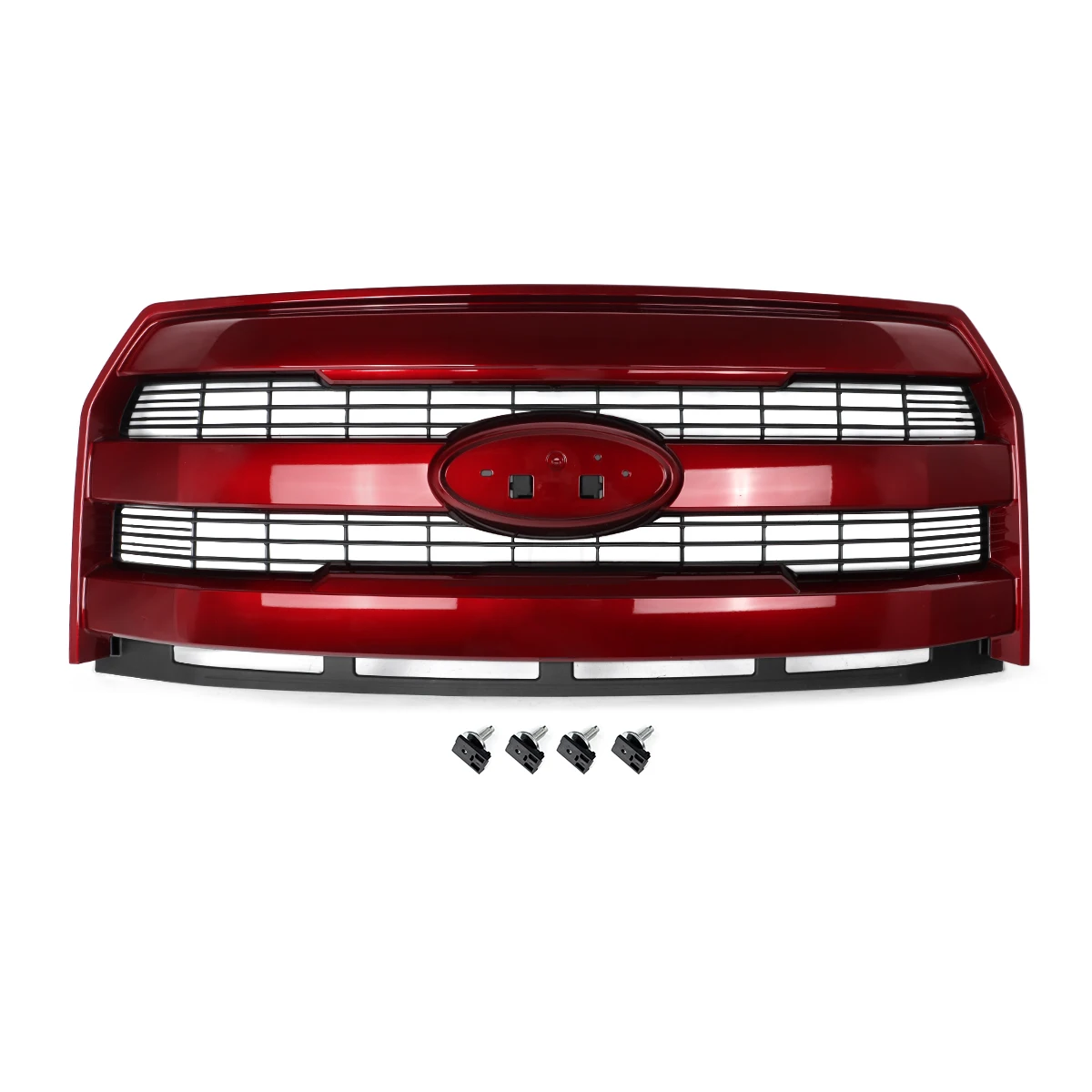 Modified For Ford F150 Grill Front Grille Assembly F-150 Lariat 2015 2016 2017 Front Bumper Grille W/o Camera Hole Ruby Red RR