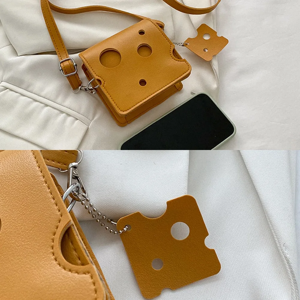 Women's Cheese Shaped Crossbody Bag Shoulder Bag PU Leather Bags Earphone Handbags Lipstick Purses