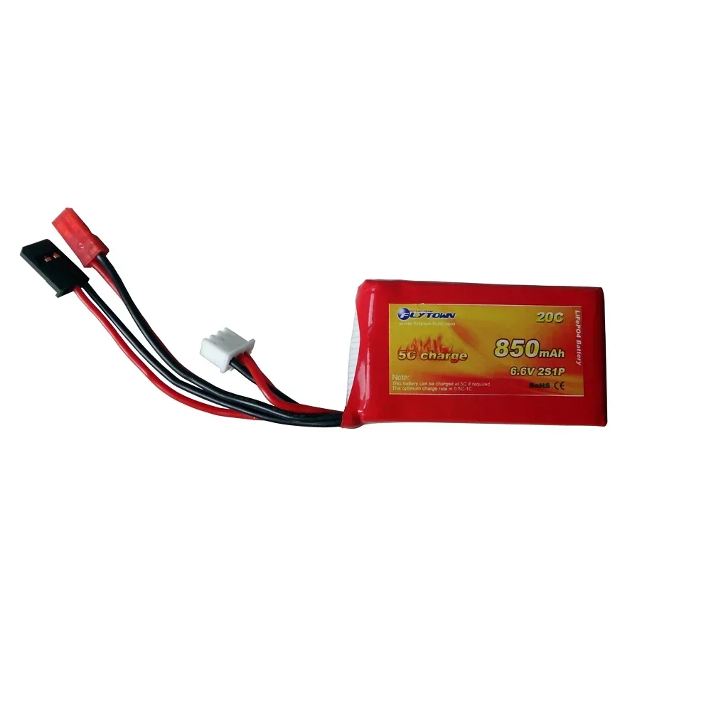 2PCS Flytown Nano-Tech 850mAh 6.6V 20C~40C 2S1P LiFePO4 Receiver Pack RX Battery With JST Connector and FUTABA Plug VS Turnigy