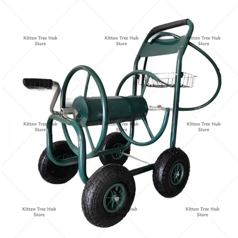Cart With Water Pipe Reel, Gardening Watering Cart, Portable Hose Storage & Garden Tool Trolley
