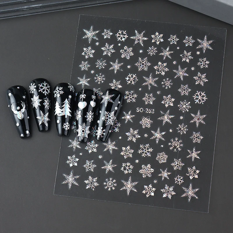 2 قطعة عيد الميلاد المجسم مسمار الفن ملصقات قزحي الألوان الليزر ندفة الثلج الغزلان شجرة الشتاء المنزلق الشارات السنة الجديدة مانيكير لوازم #5