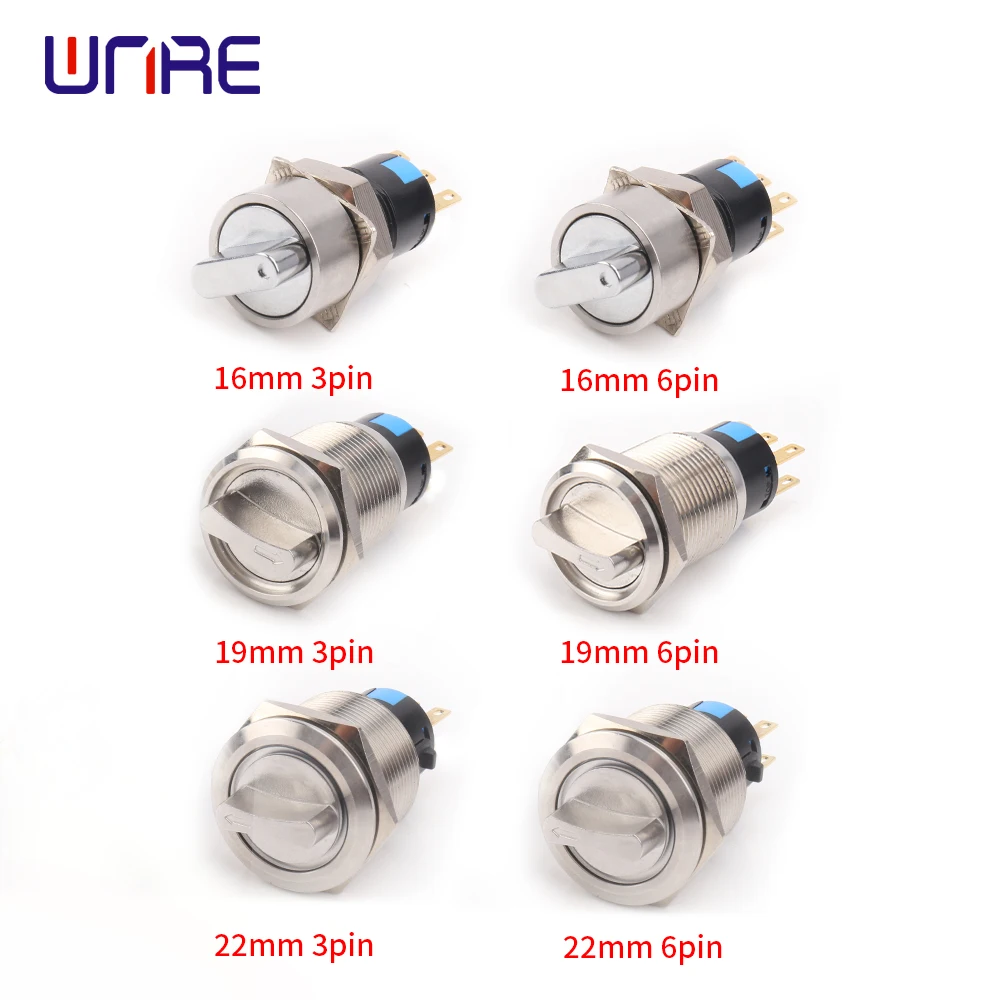 防水金属製押しボタンスイッチ,回転式円形スイッチ,3ピン,6ピン,16mm, 19mm, 22mm