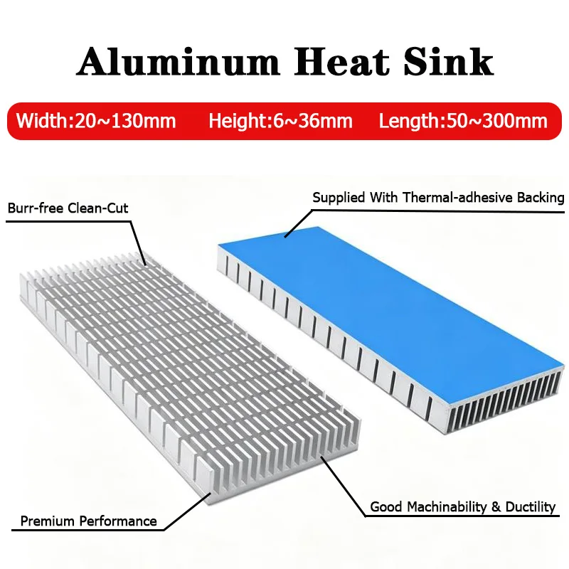1pcs Width 20‑130mm Aluminum Heat Sink Heatsink Radiator with Thermal Adhesive Backing, for LED COB Light Power IC Transistor