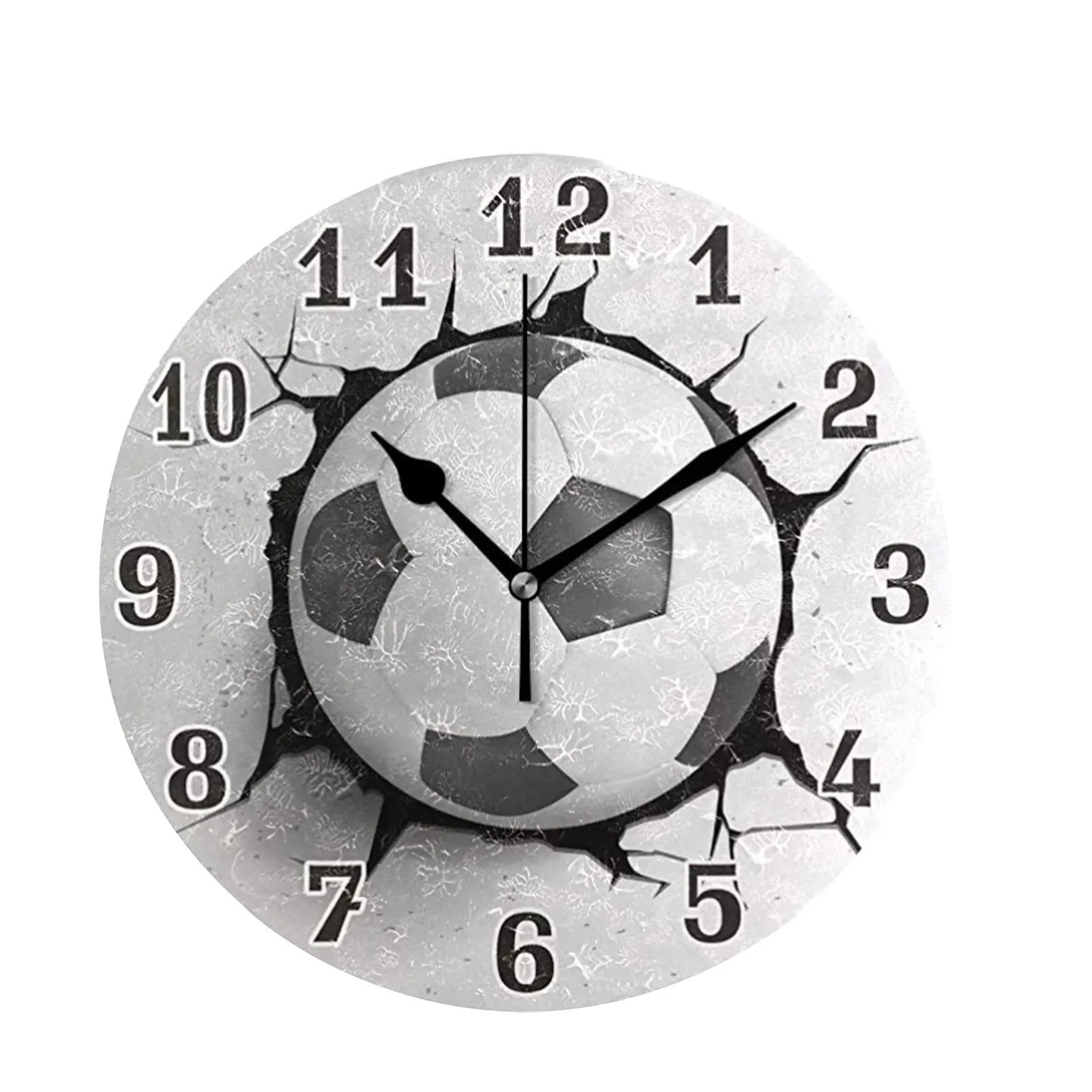 White Unique Style Football Wall Crack Clock Silent Non Ticking Art Painting Clock Multiple As Shown