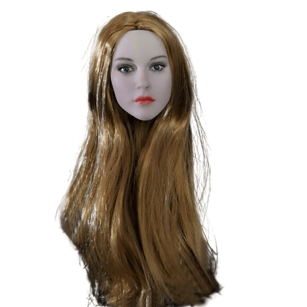 

1/6 Scale Head Carving European American Painting Photography Female PVC Plant Hair Gold Long Straight 12Inch Action Figure Body