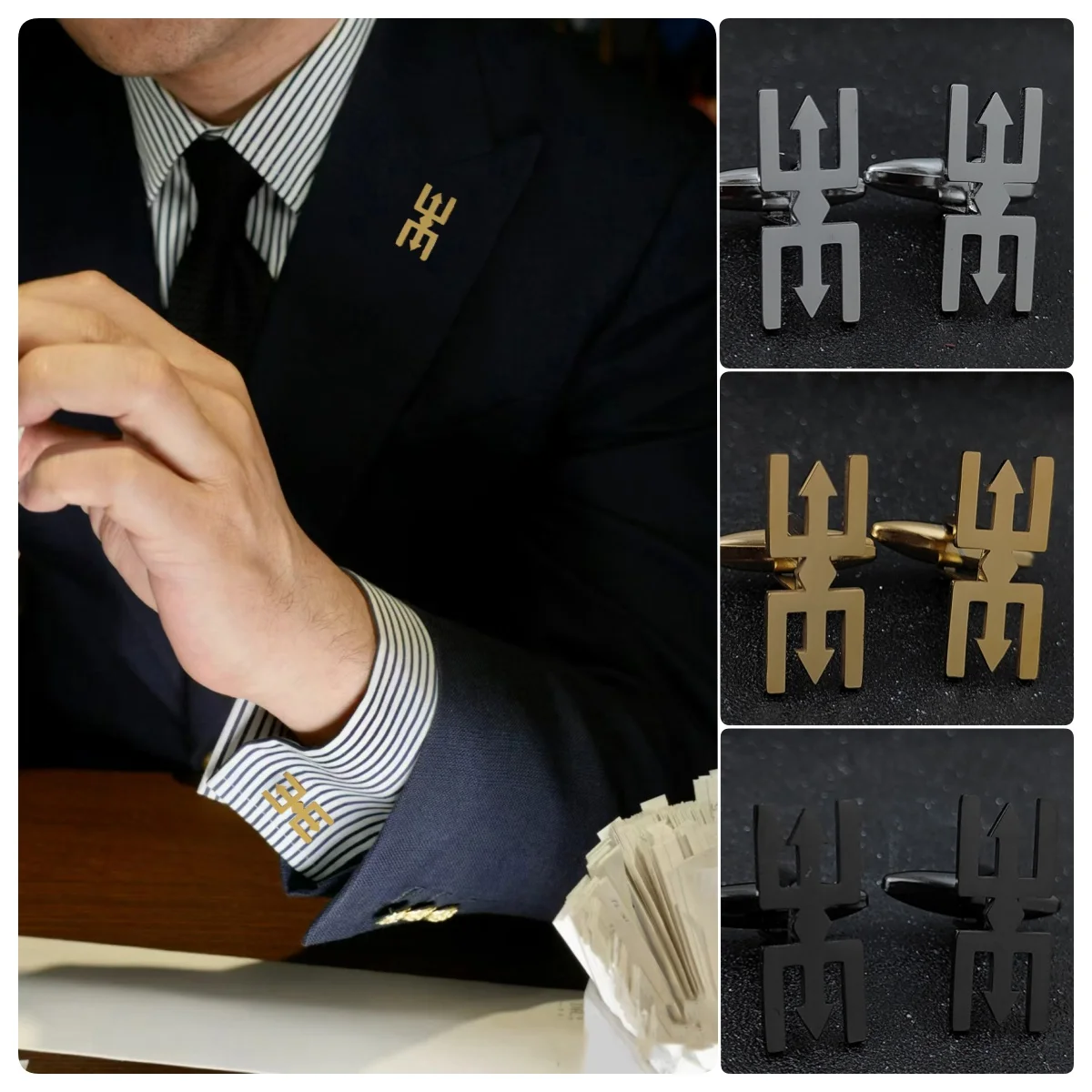 Creative Poseidon Trident Brooch, Men's Suit Shirt Collar Pin, Gold-plated Business Badge, Suitable for Wedding Groom Gift