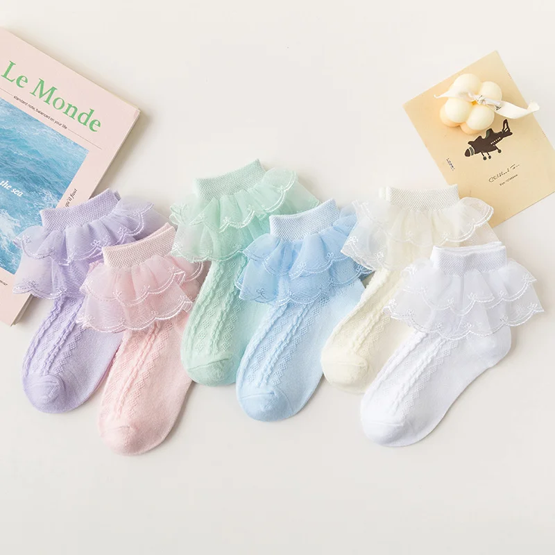 

Lawadka Kids Baby Socks For Girls Solid Lace Cotton Soft Fashion Children's Princess Socks For Teenagers Spring Summer 1-15Years