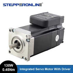 STEPPERONLINE 130W 0.45Nm Nema 23 Integrated Servo Motor with Driver 3000RPM 20-50VDC Brushless DC Servo Motor - Short Shaft