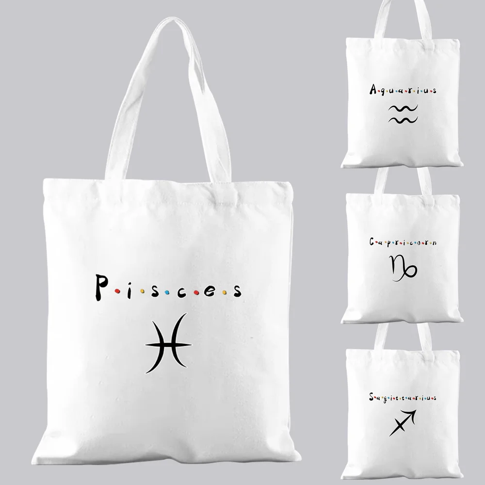 

Shopping Bag Ladies White Casual Handbag Commuter Pattern Printing Constellation Printing Canvas One Shoulder Fashion Reusable