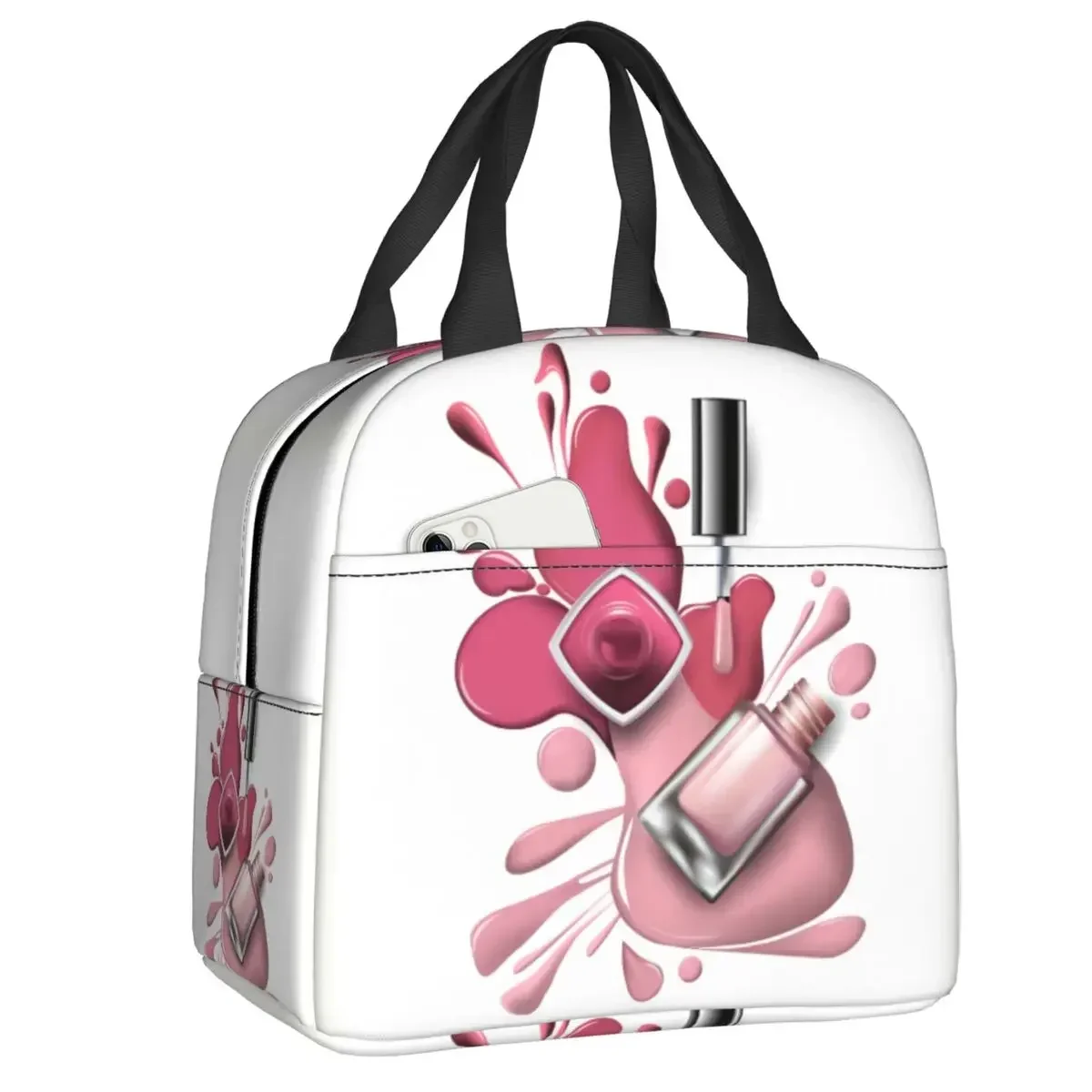 Custom Fashion Nail Polish Cosmetics Insulated Lunch Bag for Camping Travel Manicurist Cooler Thermal Bento Box Women Kids