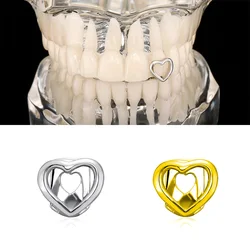 RACHELZ Simple Single Hollow Heart Teeth Grillz Hip Hop Gold Silver Color Tooth Caps For Women Men Jewelry Halloween Gift