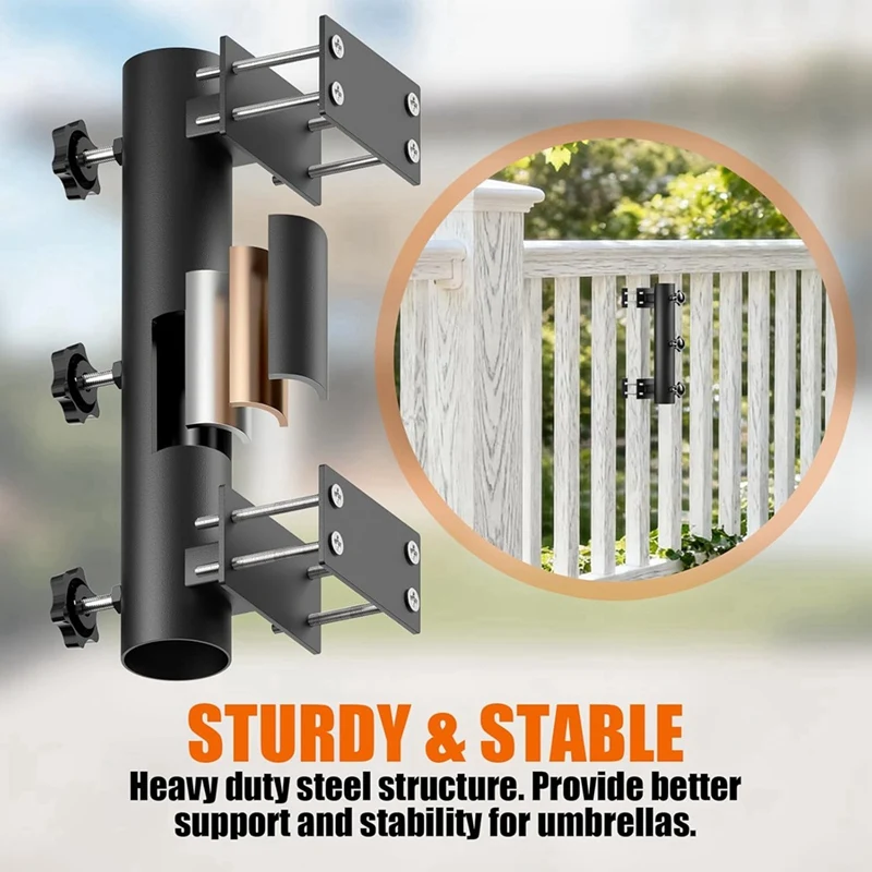 Patio Umbrella Holder Heavy Duty Deck Umbrella Mount, Adjustable Umbrella Holder for Deck Railing,Courtyard Balcony Retail