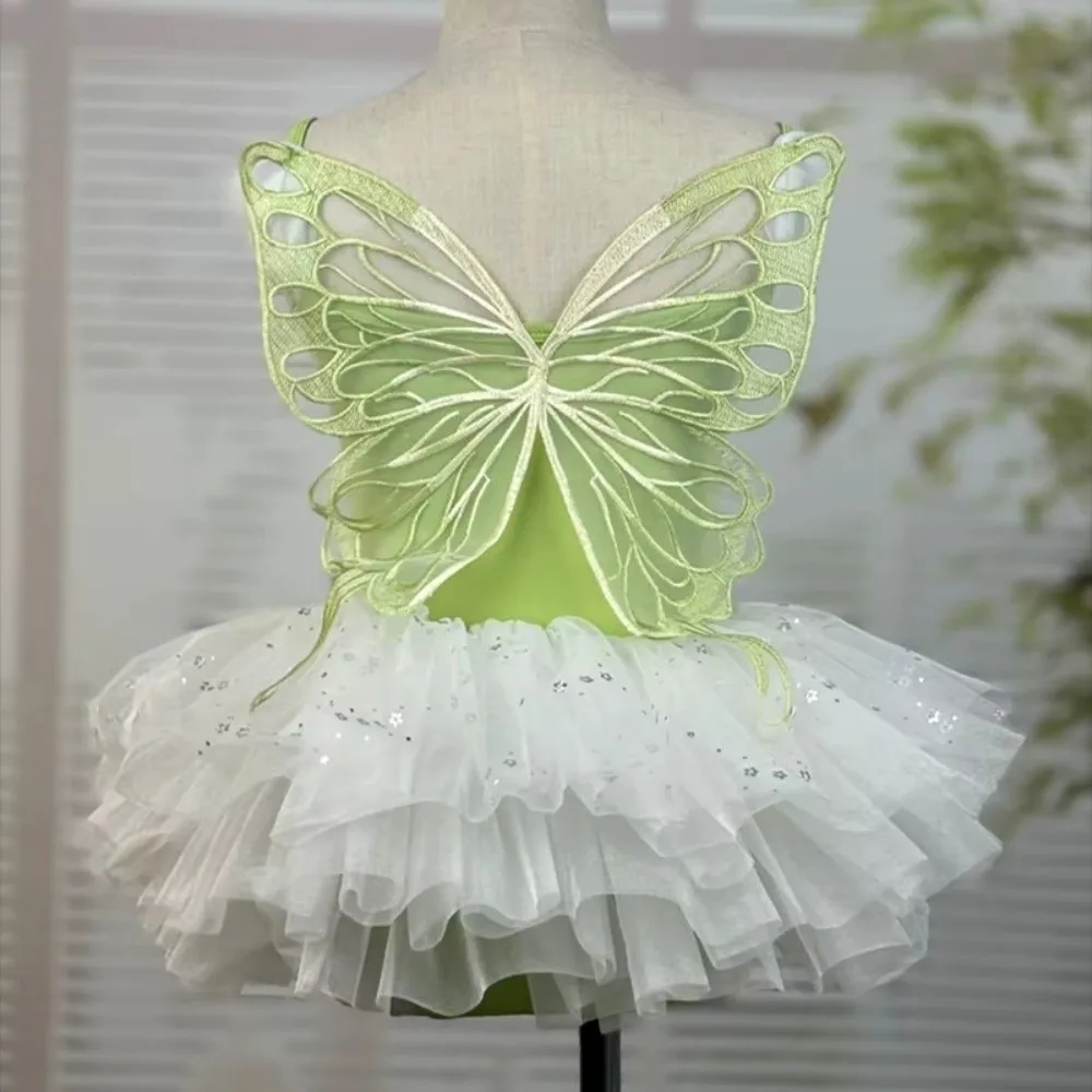 Ärmellose Ballett-Trikots für Mädchen, atmungsaktiv, mit Schmetterlingsmuster, ärmelloser Ballett-Overall, körperformende Übungstanzkleidung für Kinder – Detail 9