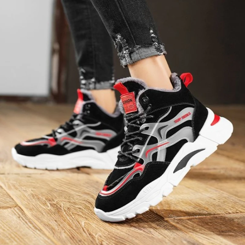Men's Winter High Top Fleece-Lined Waterproof Sneakers - Thickened Thermal Outdoor Snow Boots for Men Anti-Slip Footwear