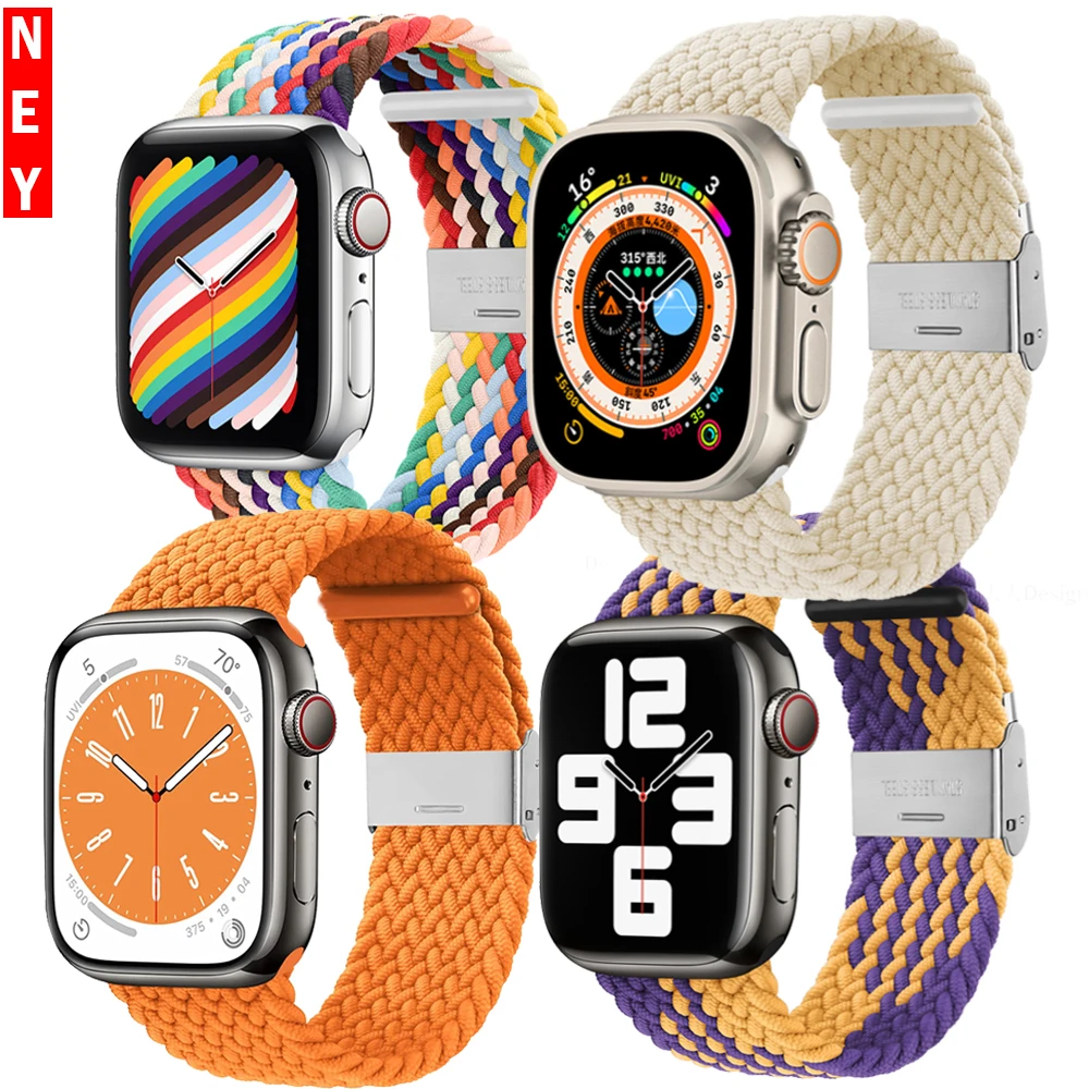 Braided Solo Loop For Apple watch band ultra-2 49mm 45mm-40-41mm-44mm Nylon Elastic bracelet iWatch series 9 8 se 6 7 5 4  strap