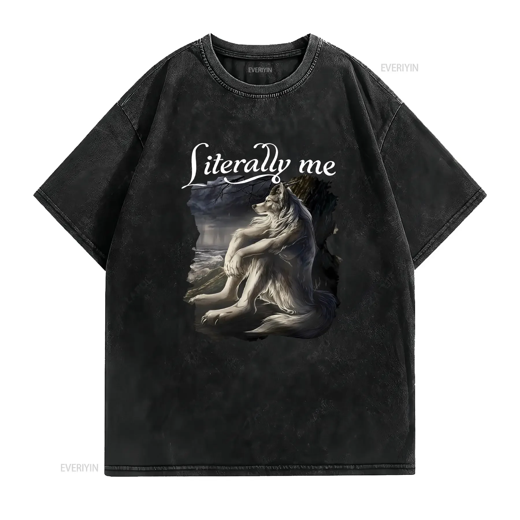 يجلس الذئب حرفيا لي مضحك ميمي لتي شيرت خمر غسلها تنوعا لينة امتدت الرسم الأعلى لارتداء اليومي #2