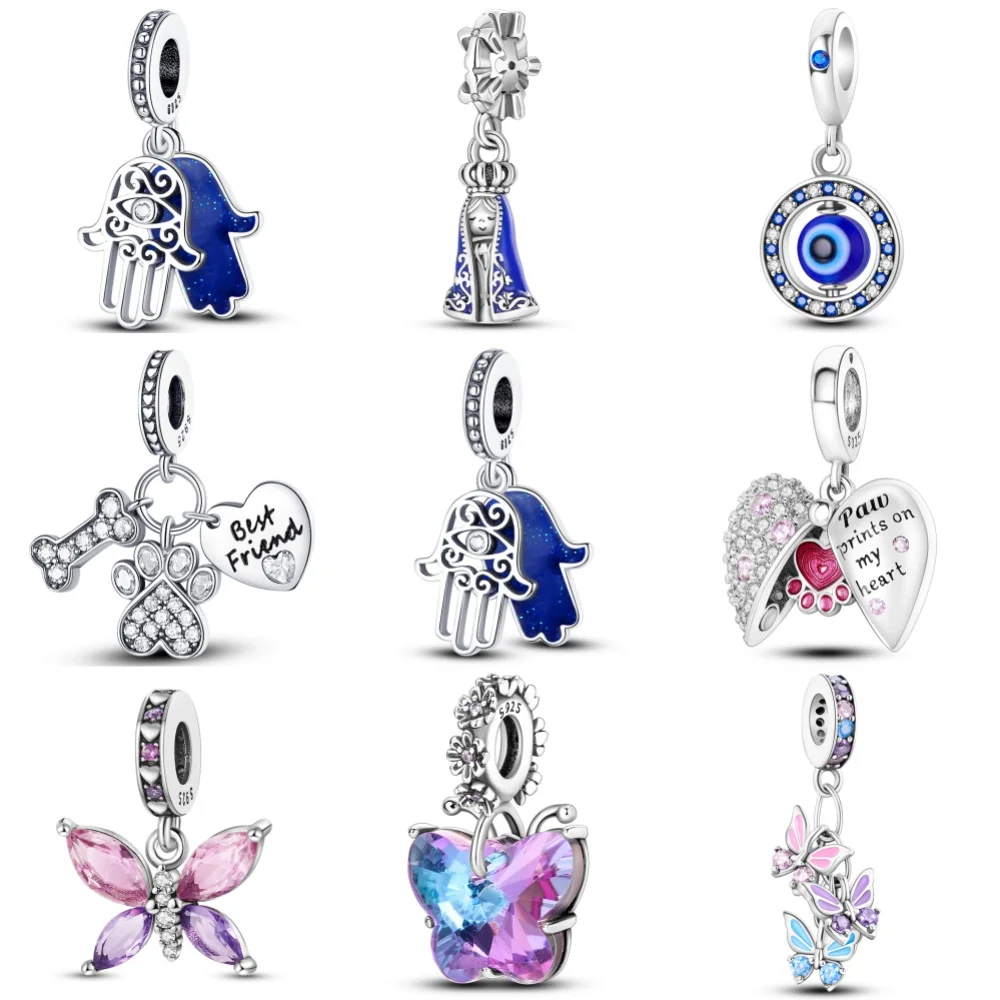 Charms aus 925er-Sterlingsilber mit Schmetterlings- und Hundepfotenabdruck-Serie, passend für