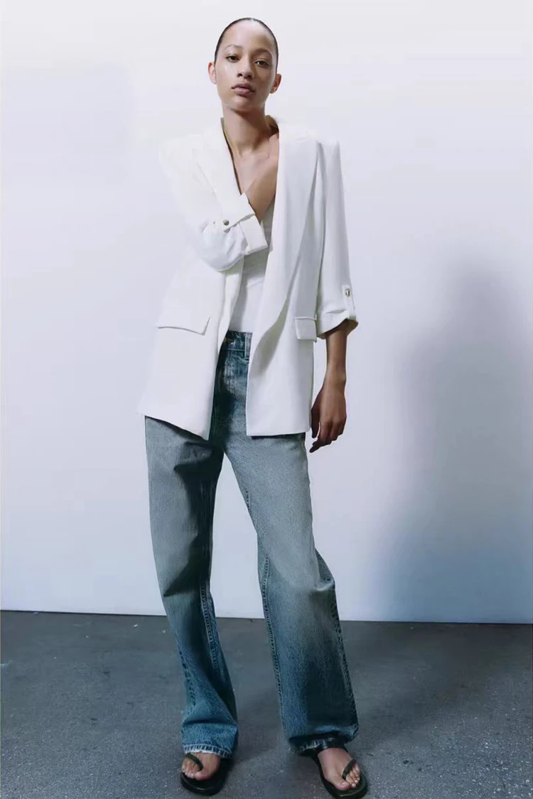 

Faionable Roll Sve Casual Suit Jaet Women's Spring New Arrival Street Sle Long Sve Mid-Length Coat