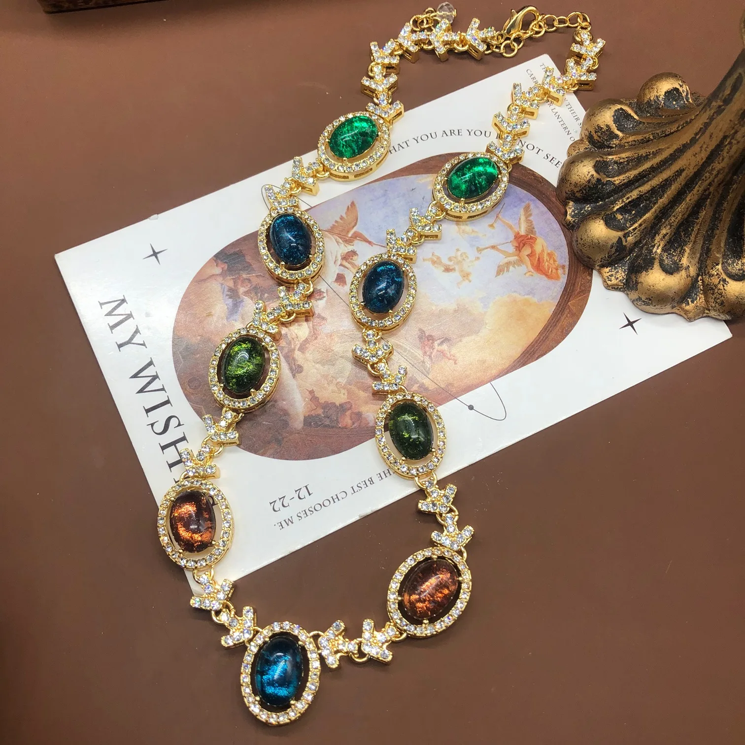 Cracked glass temperament fashionable diamond nice craft necklace stud earrings jewelry set