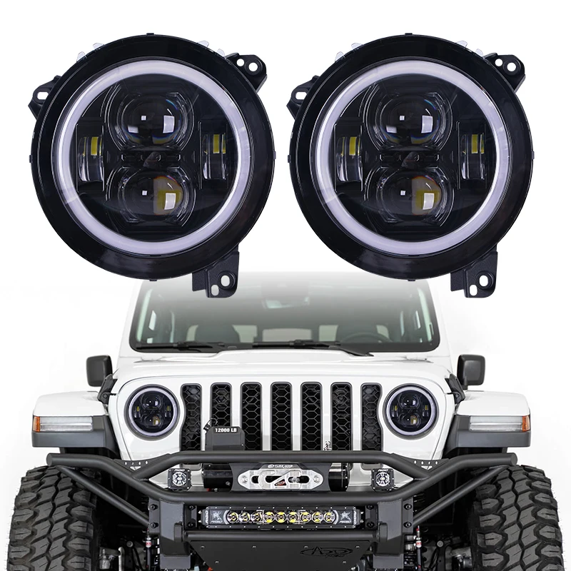 Auto Drive Systems Led Car Lights Lamps H4 Focos 9'' 9 Inch Round Led Sealed Beam Headlight Bulb Halo Light Lamp