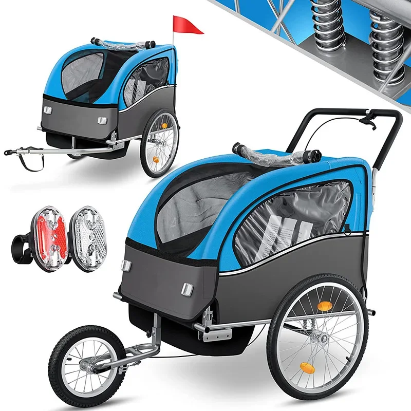 2-In-1 Double Child Two-Wheel Kids Bicycle Trailer, Stroller and Jogger with 2 Safety Harnesses