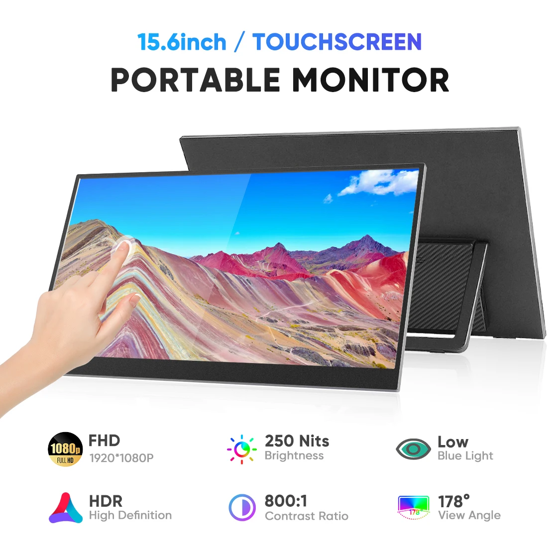 15.6 Inch FHD LCD Display Touch USB Dual Laptop Screen Extender with IPS Panel and Type C Interface Portable Monitor Stand