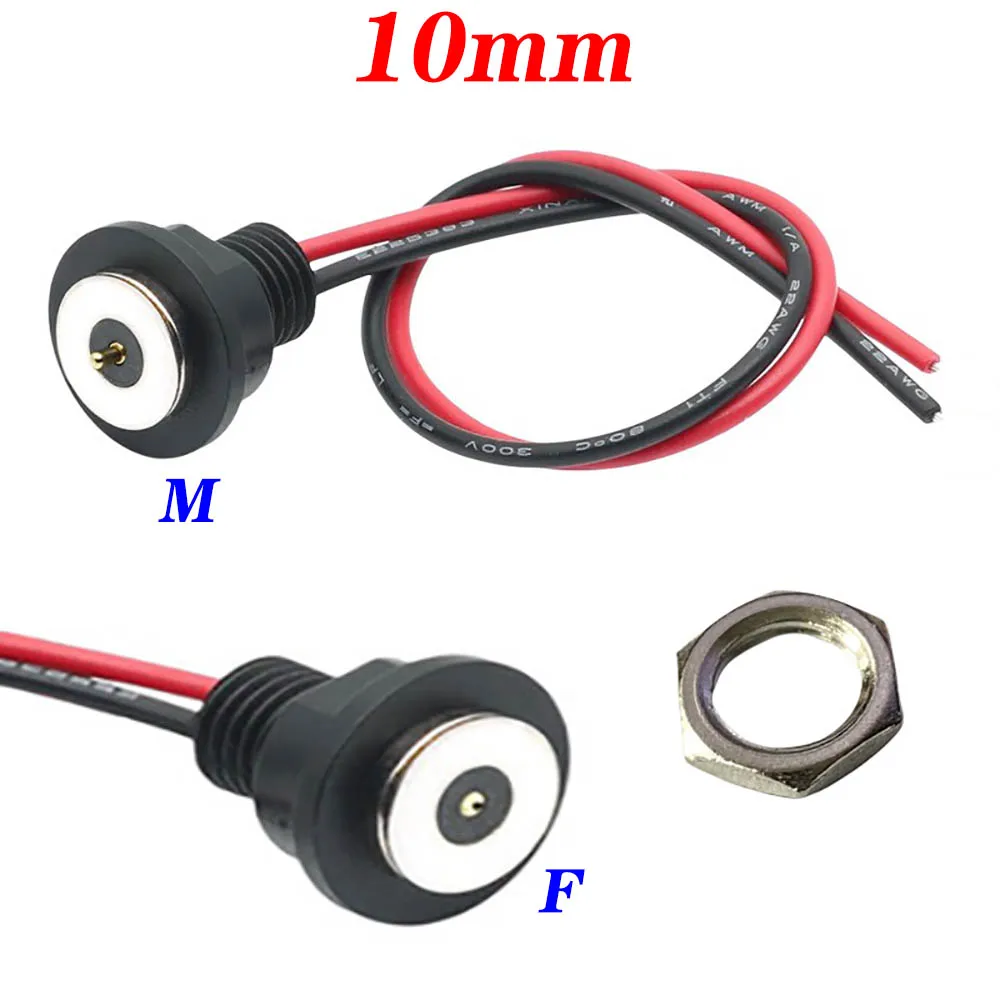 5pcs Magnetic Circular PogoPin Connector 2A Male Female Metal Spring Loaded 1 Pin DC Power Charger 22AWG Wire M12 Threaded