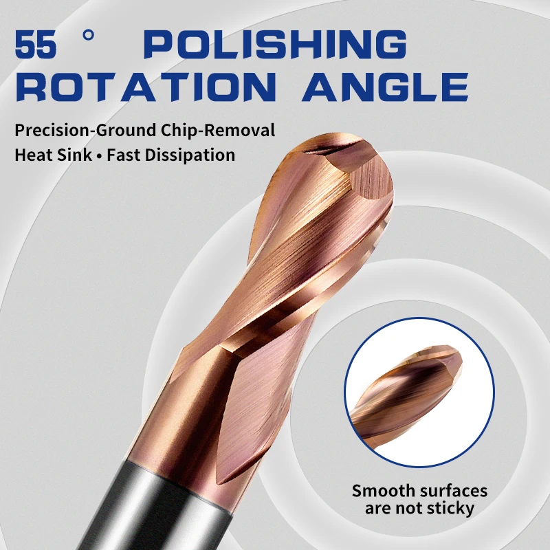 HRC55 2 Flute Solid Carbide Ball Nose End Mill CNC Router Bit Milling Cutter R0.5-R10 6mm 8mm 10mm for Steel Aluminum