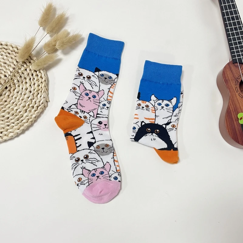 1 Pair Creative Cute Cartoon Cat Pattern Socks, Comfy Breathable Mid Tube Women Socks Perfect For All Seasons