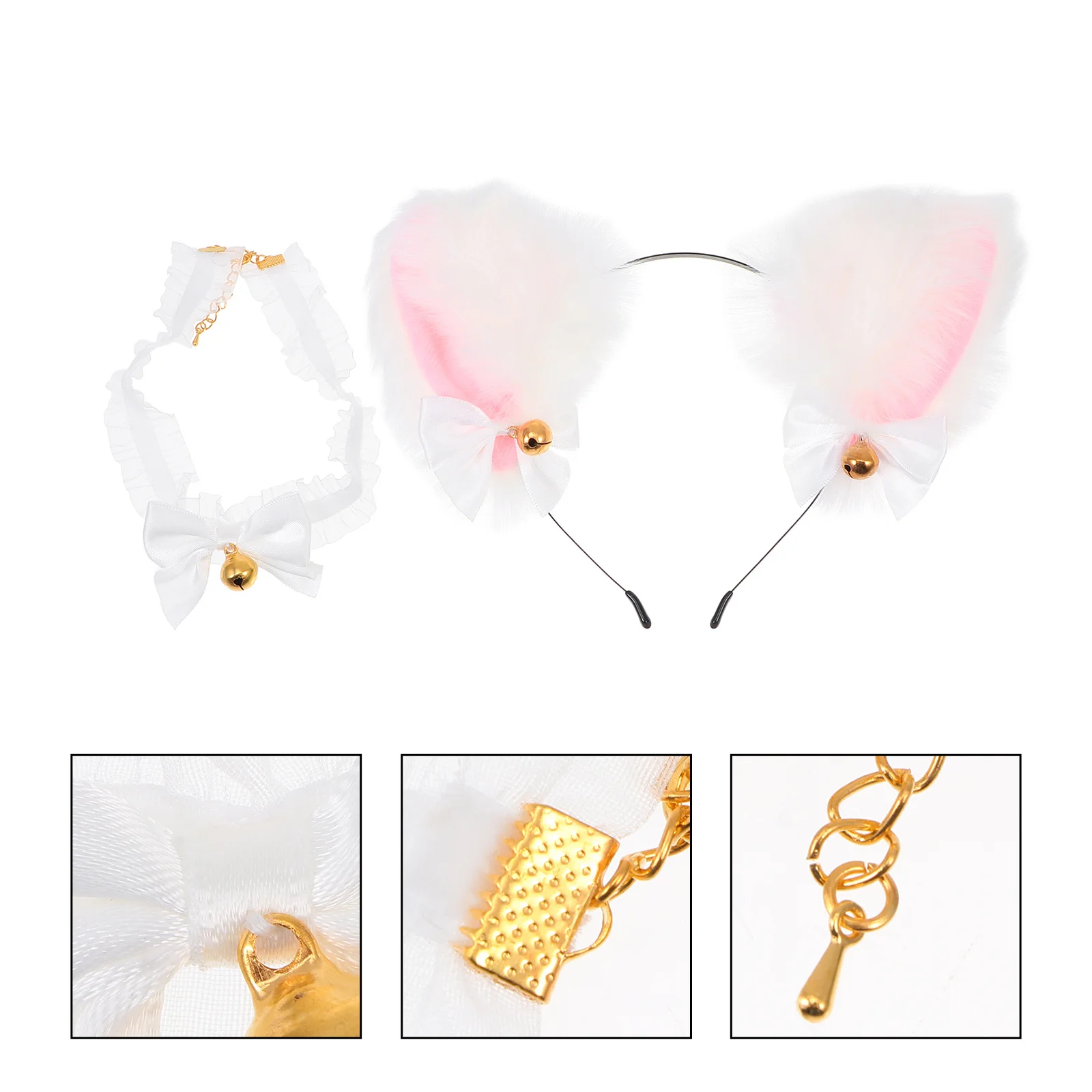 

1Set Party Hair Collar Cosplay Accessories Cat Ear Shaped Hairband Decorative Lace Collar Bell Cat Ear Shaped Hairband