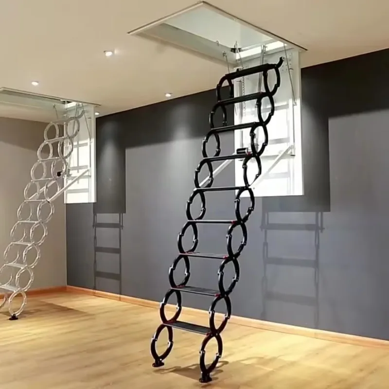 Aluminum Folding Retractable Stairs Wall Mounted Attic Telescopic Ladder