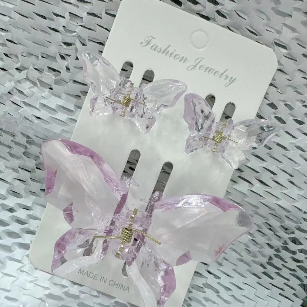 

3Pcs/Set Fashion 2 Sizes Butterfly Clamp Plastic Colorful Side Clip Transparent Waterproof Broken Hair Bangs Clip Gifts