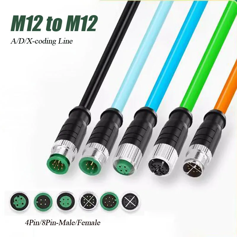 

M12 8Pin X type Connector Cable Aviation Plug Male to Female A-code M12 to M12 Cat7a/Cat6a Industrial Camera Ethernet Line