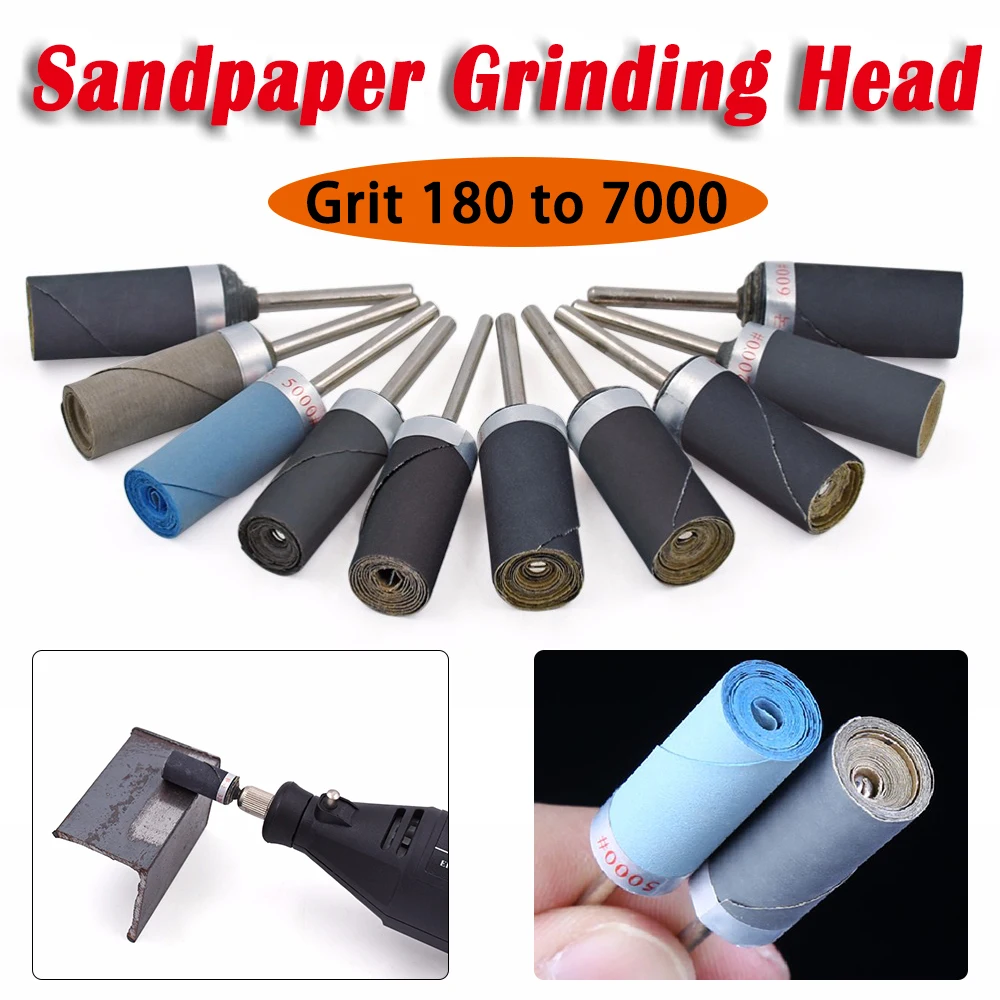 1pcs 180#-7000# Grit Sandpaper Grinding Head Durable Sandpaper Grinding Head Polishing Metals Wood Rotary Tool 12 Sizes