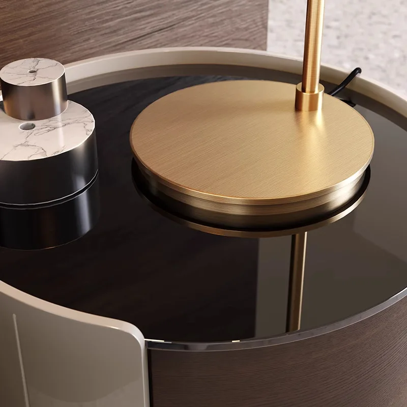 Italian, minimalist, solid wood, paint, bedside table, light luxury, round, side table, designer, suspension