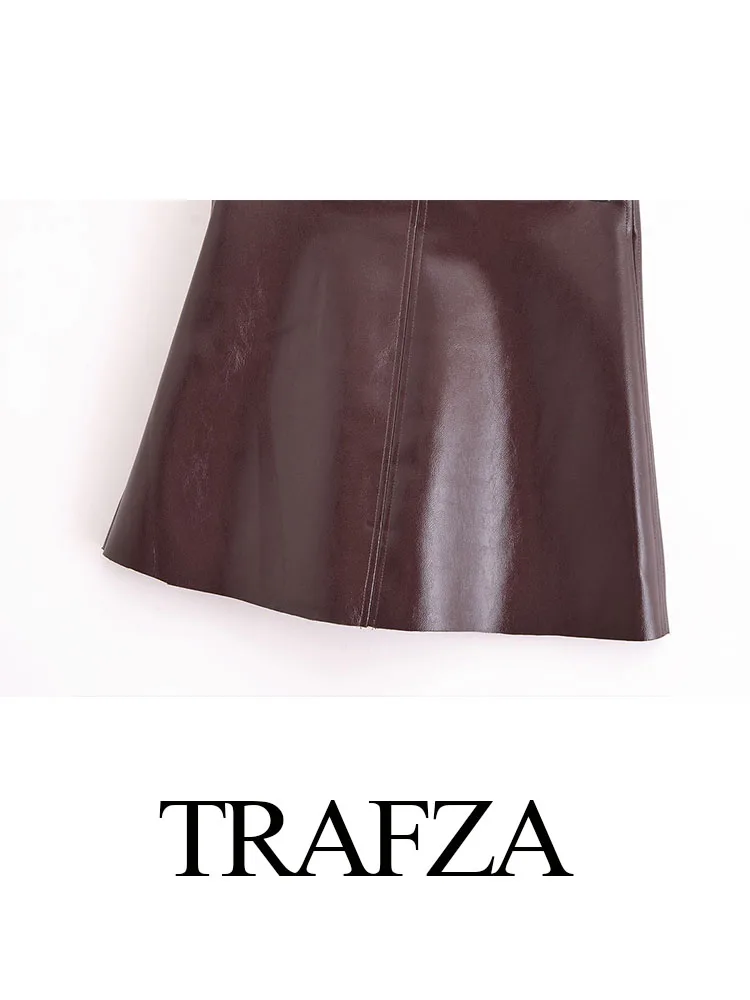 TRAFZA Women Summer Vintage High Waist Mini Skirts Solid Faux Lecther Short Skirt For Women Fashion Party Streetwear Skirt Mujer