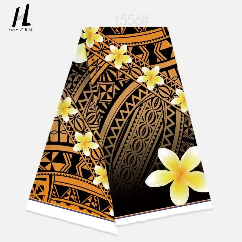 Tkanina poliestrowa Henry Textile z nadrukiem w stylu tribalnym z motywem frangipani, idealna na sarongi i sukienki mumu