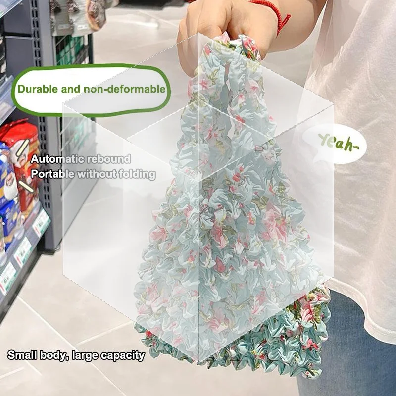 Pleated Flower Print Mini Shopping Bag for Flexible and Convenient Everyday Use