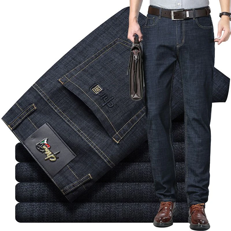Men Spring Summer Loose Straight Leg Thin Jeans Male Classic Business Casual Denim Pants Daily Simplicity Blue Black Trousers