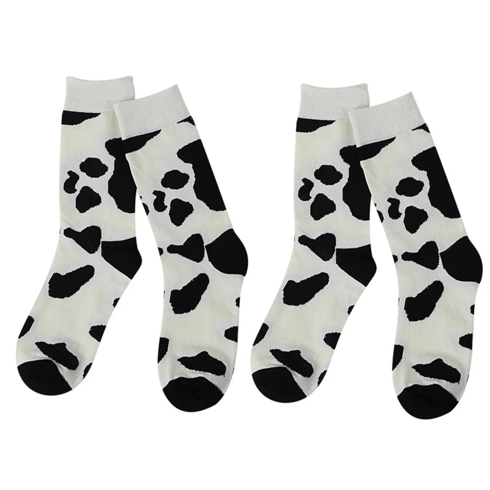 

2 Pairs Fluffy Slippers for Women Cow Print Socks Winter Fashionable Durable Sports Long Tube Comfortable Printed Women's Baby