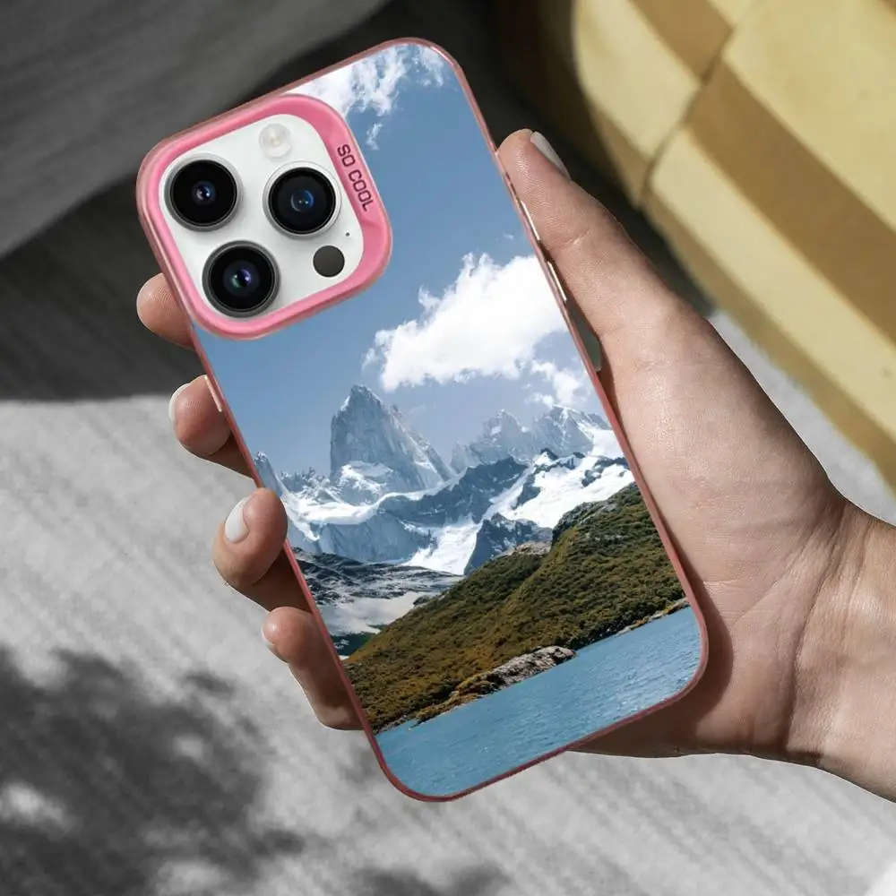 Mountains Travel Nature Phone Case For iPhone 16,15,14,17,13,12,11,Mini,Pro,SE,XS,MAX Pink Matte Silicone Cover
