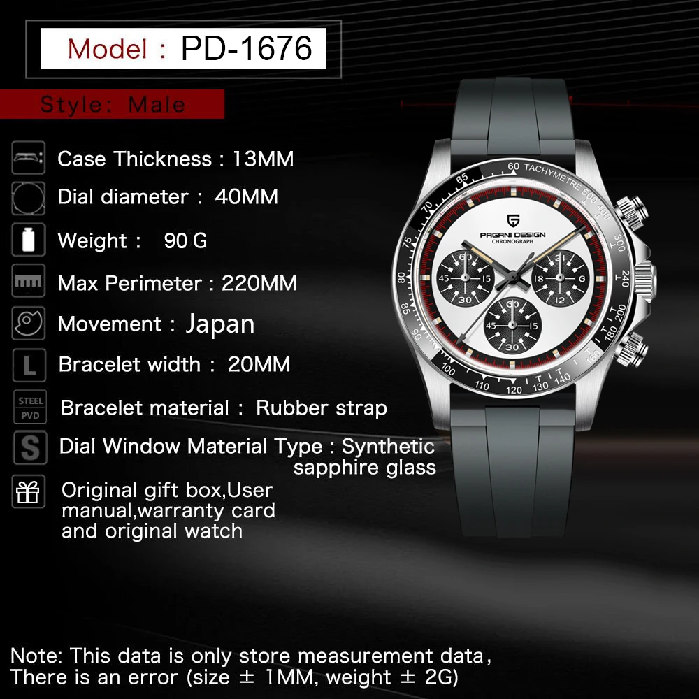 PAGANI DESIGN Fashion Sports Timing Code Watch VK63 QuartzWatch Movement LuminousWatch Outdoor Waterproof Military Watch for Men