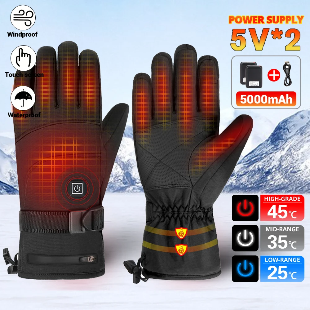 Winter Heated Gloves Electric Heating Gloves Skiing Snowboarding Hunting Fishing Waterproof Heated Rechargeable Thermal Gloves