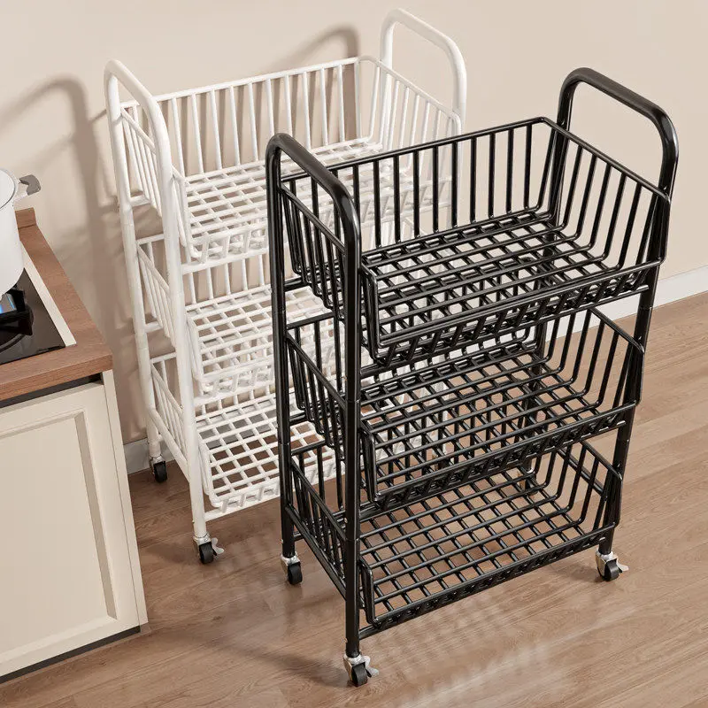 Multifunction Slim Mobile Layered Storage Cart Kitchen Rack Fruits Vegetables Basket Snack Organizer Storage Cart Small Cart