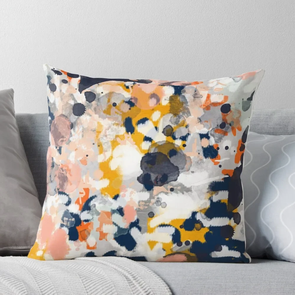 

Stella - Abstract painting in modern fresh colors navy, orange, pink, cream, white, and gold Throw Pillow Decorative Cushion